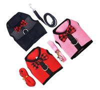 BESPORTBLE 3Pcs Small Pet Harness Set for Puppy Bunny Hamster Soft Breathable Mesh Chest Vest Harness with Leash for Small Pets in Rose Pink, Crimson, and Ebony (M)
