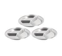 BESPORTBLE 3Pcs Stainless Steel Multi-Compartment Round Seasoning Plates Relish Dishes for Home Kitchen Sauces Soy Vinegar Mustard Condiments Serving