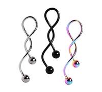 BESPORTBLE 3pcs Stainless Steel Spiral Navel Rings Belly Button Piercing Jewelry with Silver Black and Delicate Ear Decorations for Women Party Beach Use