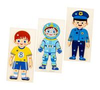 BESPORTBLE 3Pcs Wooden Character Cognition Puzzle for Early Educational for Skill Development Includes Athlete Police and Astronaut Figures Safe Learning Fun
