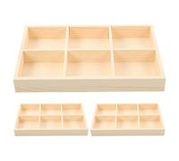 BESPORTBLE 3Pcs Wooden Compartment Storage Box, Small Wood Desktop Organizer Sorting Tray for Crayons Markers, Divided Desk Drawer Tidies for Office Art Supplies and School Stationery