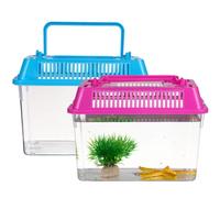 Besportble 4 Pack Portable Fish Tank Handheld Aquarium Transparent Turtle Box Breeding Case 5.91X4.33X3.74 Inch Plastic Pet Hamster Box for Small Fish Turtles and Reptiles