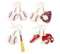 BESPORTBLE 4 Pair Baseball Earrings for Women and Teens Asymmetrical Softball Bat and Cap Design Lightweight Durable Sports Jewelry Cute Novelty Baseball Moms