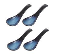 BESPORTBLE 4 Pcs Japanese Ceramic Soup Spoons Set Blue Retro Design Porcelain Food Spoons for Home Dining Rice Porridge Ramen Serving