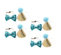 BESPORTBLE 4 Set Small Pet Birthday Hat and Bow Tie Lightweight Sequined Party Accessories with Pom Poms for Dogs Cats Puppies and Kittens Easy to Clean and Comfortable for Extended Wear
