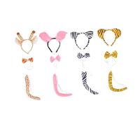 BESPORTBLE 4 Sets Animal Ears Hairband Cosplay Costume Kit with Tiger Giraffe Pig Zebra Ears Tail Bow Tie Stretchy Headbands and Soft Flexible Tails for Halloween Party Dress Up and Festival