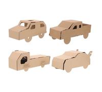BESPORTBLE 4 Sets DIY Assembly Cardboard Car Kit for Kids - Puzzle Vehicle Building Set - 3D Cardboard Creations Make Waste to Treasure for Creative Learning Holiday Crafts Educational Play