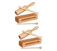 BESPORTBLE 4 Sets Single Tone Wood Block and Handheld Clapper Tube Percussion Instruments Educational Orff Rhythm Wooden Blocks for Coordination Development