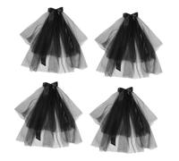 BESPORTBLE 4pcs Black Ghost Wedding Veil with Bowknot Decor Vintage Halloween Headpiece for Women for Cosplay Costume Parties and Masquerades