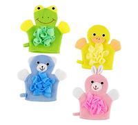 BESPORTBLE 4pcs Cartoon Style Shower Gloves Soft Exfoliating Bath Mitts for Durable Body Cleaning Wash Mitts with Lovely Yellow Duck Green Frog