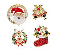 BESPORTBLE 4Pcs Christmas Bell Brooches with Rhinestone Deer and Santa Designs Cute Corsages for Clothes Bags Hats Holiday Accessories Creative Retro Pins for Festive Decoration