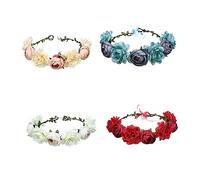 BESPORTBLE 4pcs Elegant Simulation Flower Headdress Bridal Hairband Set for Weddings Photos and Vacations Featuring Realistic Roses Red Blue and White Comfortable and Durable Decor