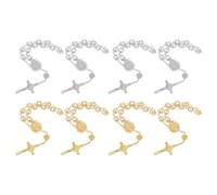 BESPORTBLE 4pcs Faux Pearl Prayer Bracelets with Cross Charms Alloy Beaded Rosary Wristbands for Women Men Elegant Floral Edge Design for Baptism Communion Wedding Favors and Daily Devotion