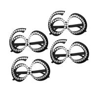 BESPORTBLE 4pcs Glitter Birthday Party Glasses Reusable Plastic Photo Booth Props for Anniversary Celebrations Milestone Party Favors with Rhinestone Decoration