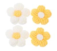 BESPORTBLE 4pcs Handmade Chenille Puff Flower Ornaments for Sewing DIY Floral Clothing Accessories White Yellow Applique for Bags Dresses Hair and Craft Embellishments