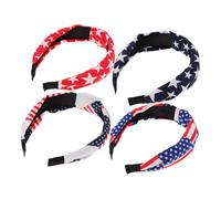 BESPORTBLE 4Pcs Knotted Wide Fabric Headbands for Women, Star and Stripes Pattern Hair Hoops, Blue White Red and Navy Blue Holiday Hairbands for Parties and Outdoor Festival Accessories