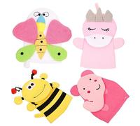BESPORTBLE 4pcs Little Babybum Bath Gloves Adorable Animals Shower Scrub Bath Mittens Assorted Style