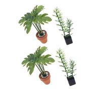 BESPORTBLE 4pcs Miniature Bonsai Plants Realistic Artificial Potted Greenery with Monstera Leaf and Bamboo for Dollhouse Living Bedroom DIY Scene Decoration