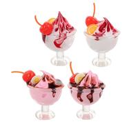 BESPORTBLE 4Pcs Miniature Ice Cream Figurines Realistic Cherry Cream Cup Models for Pretend Play DIY Dollhouse Decorations Tiny Dessert Ornaments for Creative Stimulation