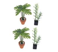 BESPORTBLE 4pcs Miniature Potted Plants for Dollhouse Micro Landscape Artificial Bamboo and Monstera Leaf Bonsai Tiny Fake Greenery Ornaments for Living Bedroom Dollhouse Decoration