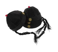 BESPORTBLE 4pcs Oriental Emperor Hat with Ponytail Handmade Embroidered Nylon Chinese Qing Dynasty Headdress for Adults Comfortable Breathable Retro Costume Headwear for Cosplay and Stage