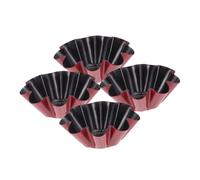 BESPORTBLE 4Pcs Reusable Egg Tart Mould Carbon Steel Baking Molds Red Black Flower Shape Non-Stick Deep Design for DIY Cakes Cupcakes Jelly Pudding and Biscuits