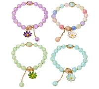 BESPORTBLE 4Pcs Sunflower Crystal Beaded Bracelets Delicate Wrist Chains Green Blue Purple for Daily Wear Parties Special Occasions