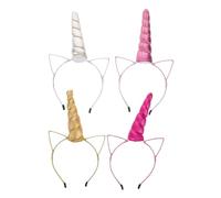 BESPORTBLE 4pcs Unicorn Hair Headbands for Little Creative Cartoon Animal Horn Ear Accessories Comfortable Birthday Party Favor in Gold Silver Pink and Rose Red for Princess Celebration