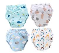 BESPORTBLE 4pcs Washable Training Pants Soft Cotton Diapers for Boy Girl Breathable Comfortable Reusable Nappies with Assorted Underwater World Blue Cloud Radish
