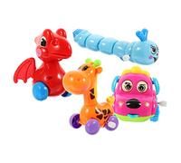 BESPORTBLE 4Pcs Wind Up Cartoon Animal for Funny Clockwork Playthings Safe Design for Birthdays Easter Parties Includes Pterosaur Puppy Car Giraffe