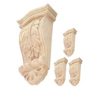 BESPORTBLE 4pcs Wood Carved Corbels for Wall Decoration, European Style Solid Wood Decorative Corner Trim 5x11x2.5cm, Rustic Roman Shelf Brackets for Home and Furniture Accent