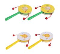 BESPORTBLE 4pcs Wooden Hand Drum Set with Lion and Owl Designs Safe Percussion for Early Education Family Fun and Soothing Playtime