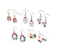 BESPORTBLE 5 Pairs Hypoallergenic Christmas Earrings Cute Cartoon Ear Dangles for Women with Bell Gift Box Studs Reindeer Wreath Santa Designs for Xmas Parties and Daily Wear