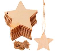 BESPORTBLE 50 Pcs Wooden Star Ornaments Star Unfinished Wood Pieces with Twine Christmas Blank Wood Pieces Wooden Cutouts Ornaments for DIY Art Craft Christmas Party Wedding Decoration