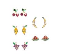 BESPORTBLE 5Pairs Creative Fruit Ear Studs for Women Pin Tropical Earrings with Lemon Watermelon Banana and Cherry Designs Unique Fashion Jewelry
