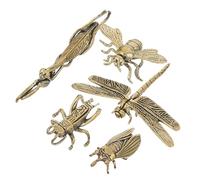 BESPORTBLE 5pcs Brass Insect Figurine Metal Dragonfly Bee Mantis Cicada Cricket Sculptures Realistic Animal Miniatures for Desktop Office Rustic Home Decor