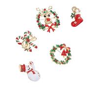 BESPORTBLE 5pcs Christmas Alloy Brooch Xmas Style Brooch Pins with Snowman Reindeer Bell Bow Stocking Designs for Women Holiday Outfit Accessories