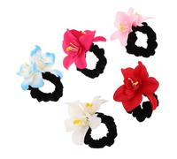 BESPORTBLE 5pcs Floral Hair Ties Elastic Flower Shape Ponytail Holders Soft Fabric Bands for Women Thick Curly Hair Versatile Styling Accessories for Beach Buns