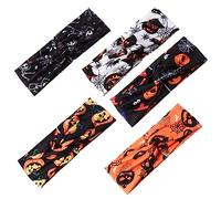 BESPORTBLE 5pcs Halloween Elastic Knotted Headbands Black Orange Classic Skull Spider Web Pumpkin Pattern for Women Girls
