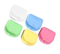 BESPORTBLE 5pcs Orthodontic Retainer Case with Vent Holes and Snap Lock Plastic Denture Storage Containers for Braces and False Teeth Portable in Blue Pink Green White Yellow