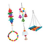 BESPORTBLE 5pcs Parrot Wooden Bird Nibbling Toys Safe Eco-friendly Perch Swing Toy Bell for Pet Birds Random Color