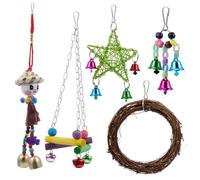 BESPORTBLE 5pcs Pet Bird Parrot Swing Chewing Toy Set Hanging Bell Beaks Toy for Finch and Parakeet Cage Reducing Anxiety and Boredom Safe Design