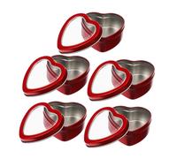 BESPORTBLE 5Pcs Red Heart Shaped Small Tin Containers with Window Lid, Empty Tinplate Candy Boxes for Weddings, Party Favors, Bulk Cookie and Candy Storage