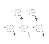 BESPORTBLE 5pcs Wood Cross Pendant Necklace Handwoven Rustic Crucifix Cord | Wax Rope Detail, Smooth Texture, Prayer Use, Easter Keepsake, Car Mirror Ornament for Women and Craft Makers