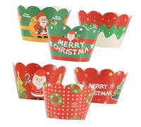 BESPORTBLE 6pcs Christmas Cupcake Wrappers Festive Xmas Theme Baking Cups with Bright Cartoon Patterns White Cardboard Cake Decor for Holiday Party Supplies