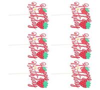 BESPORTBLE 6pcs Strawberry Birthday Cake Picks with Glitter Flower Toppers Reusable Floral Cake Decorations for Girl First Birthday Party
