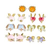 BESPORTBLE 7 Pairs Cartoon Animal Ear Studs Rhinestone Decorative Earrings for Women Featuring Adorable Designs of Elephant Rabbit Lion Pig Dog and Cat for Adults