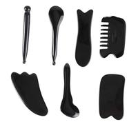 BESPORTBLE 7-Piece Gua Massage Kit - Natural Bian Stone Scrapers for Relaxation and Wellness Includes Beeswax Resin Massage Sticks for Enhanced Self Care