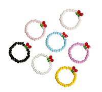 BESPORTBLE 7pcs Bohemian Style Beaded Rings for Women, Small Elastic Colorful Seed Bead Jewelry Set with White, Purple, Black, Blue, Yellow, Pink, Creative Stackable Finger Rings for