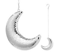 BESPORTBLE 8.25X5.89X1.38In Silver Moon Shaped Disco Ball Retro Wall Pendant Glass with Shimmering Effect Indoor Decoration Hanging Ornament for Wedding Home Décor